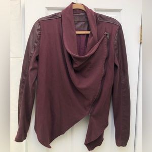 Lightweight Wrap Leather Jacket - Burgundy, Size M